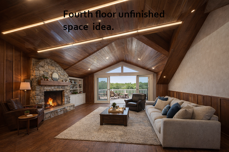 Cozy lodge with vaulted ceiling, stone fireplace, and large windows and a view