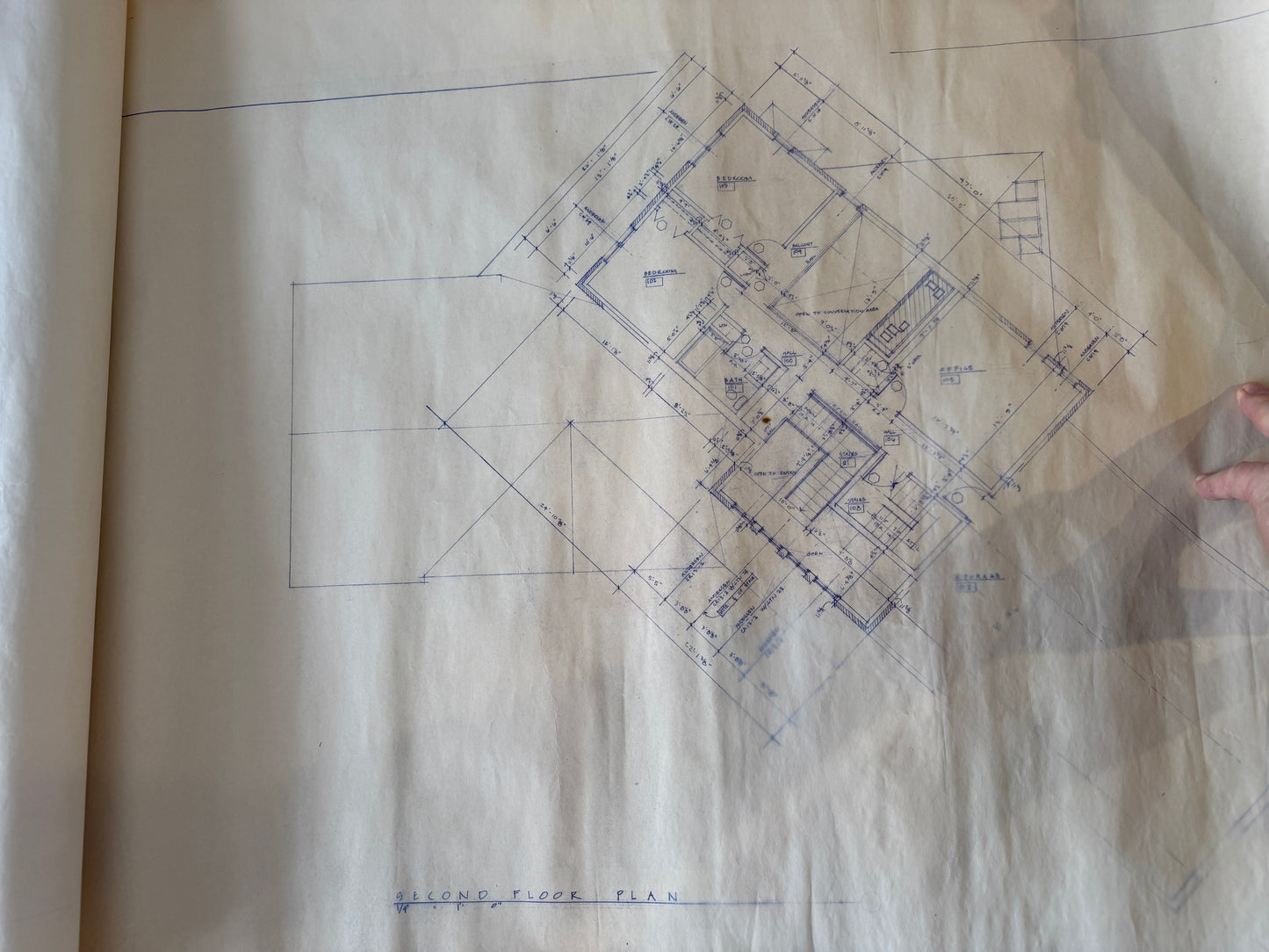 Blueprint of a building plan on a piece of paper.