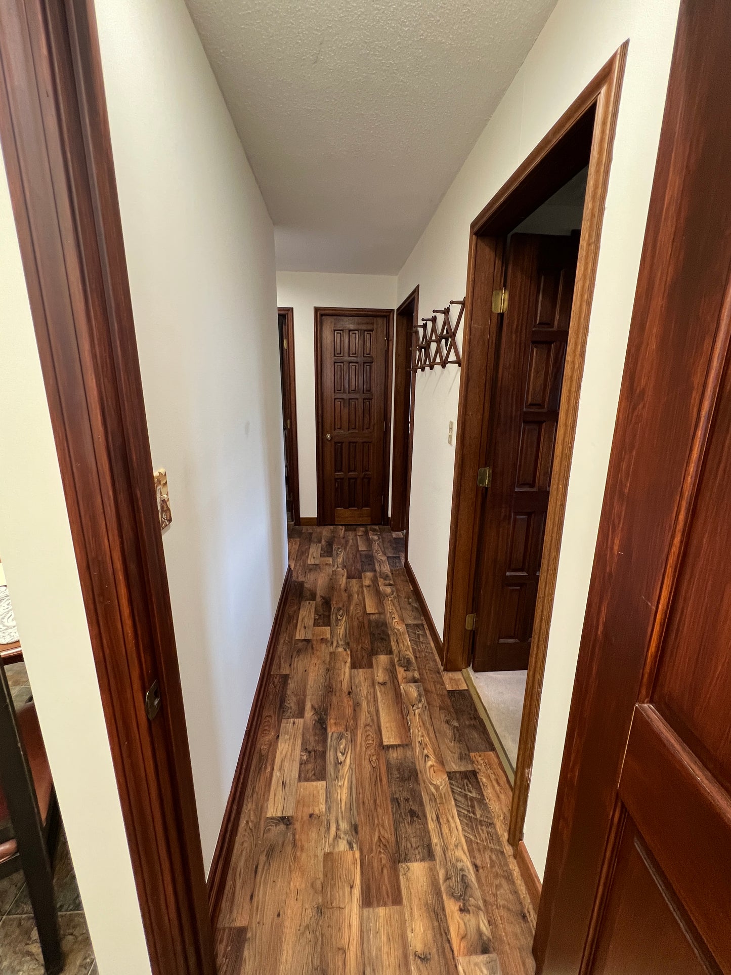 Wooden interior with ceiling and wall details