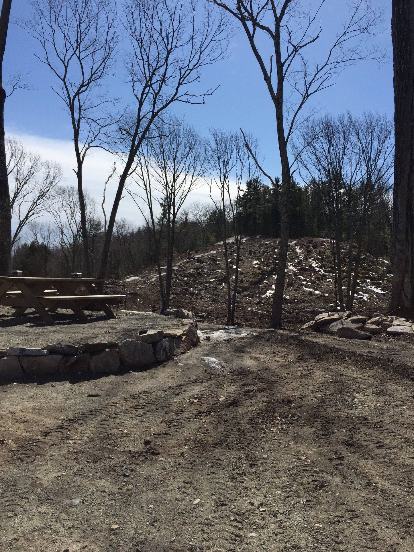 Installing patio area and lawns path with trees and clear sky