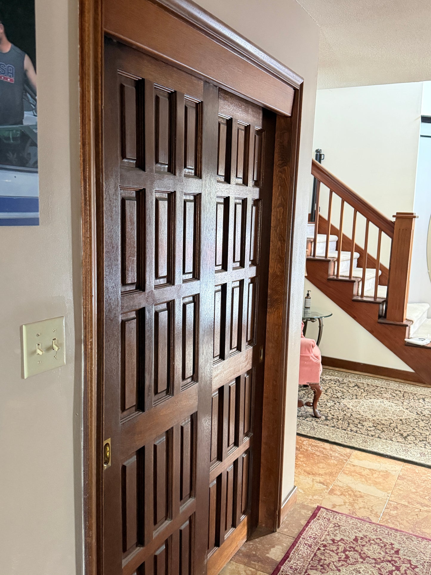 Wooden mahogany doors designer . Pantry entrance
