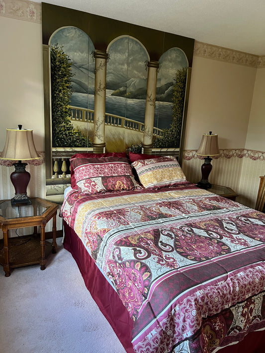 Mediterranean Landscape  Italy as headboard.  Italy Themed Suite