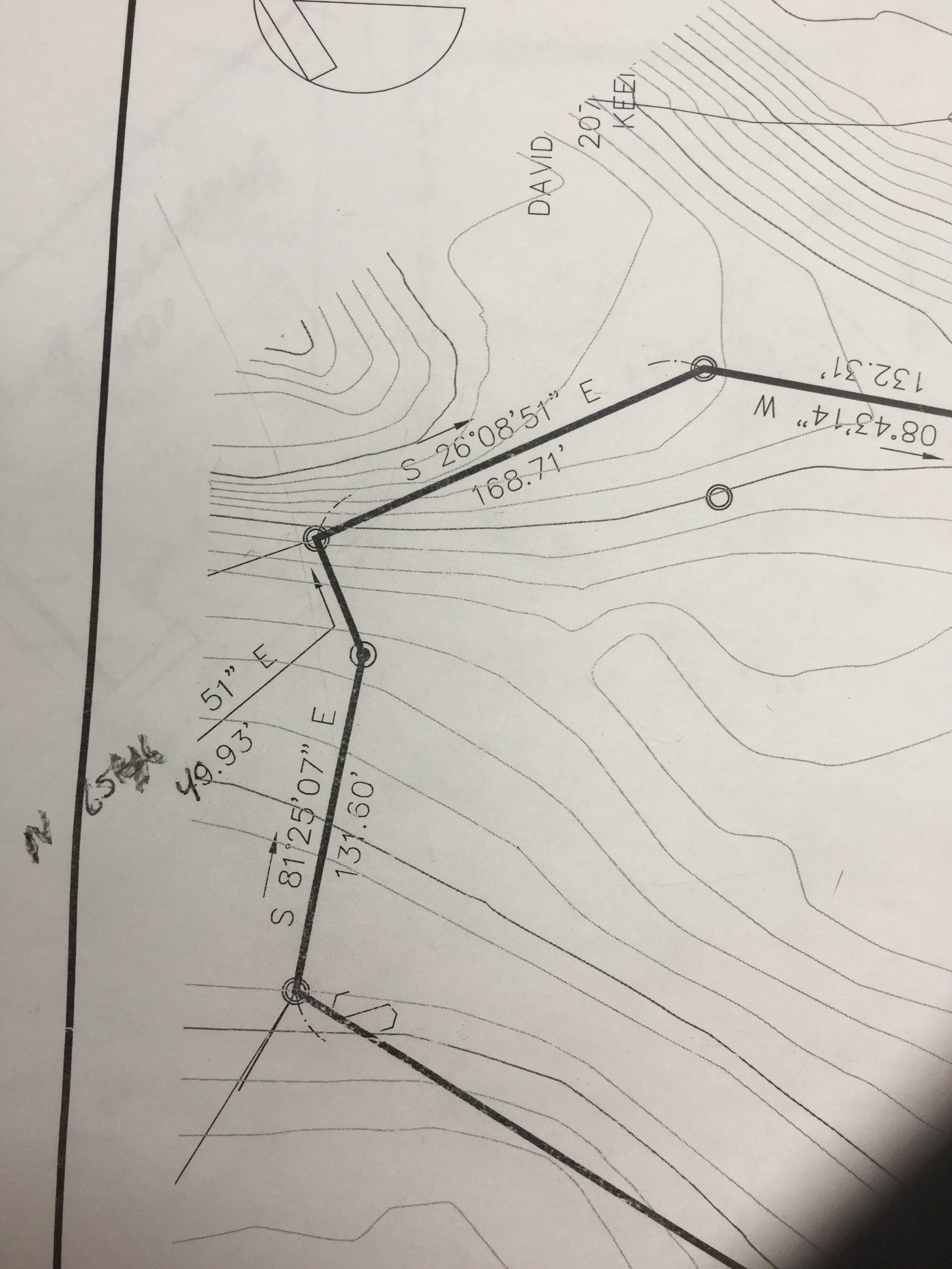 Topographic map with contour lines and measurements