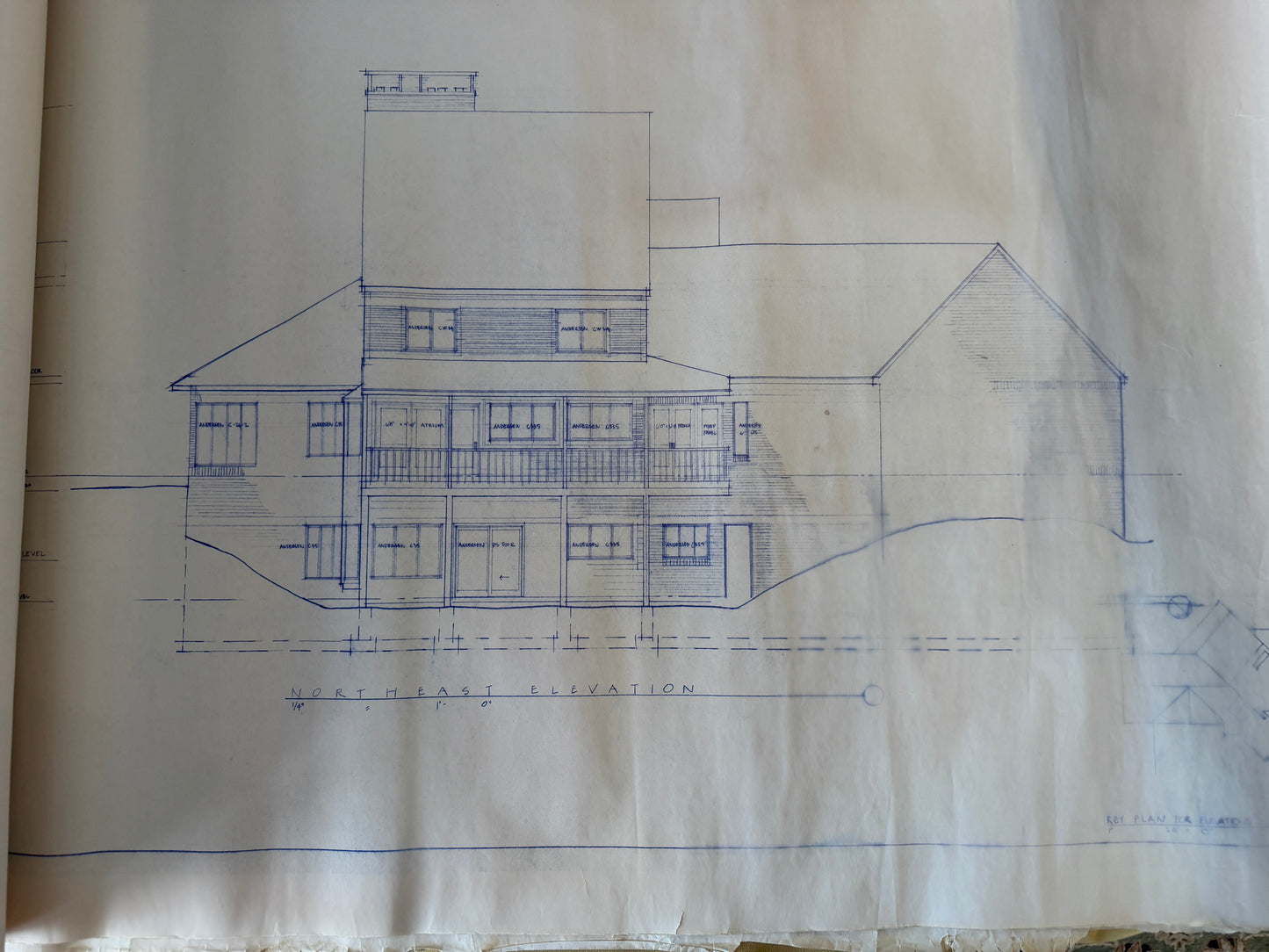Blueprint of a house on a textured paper background