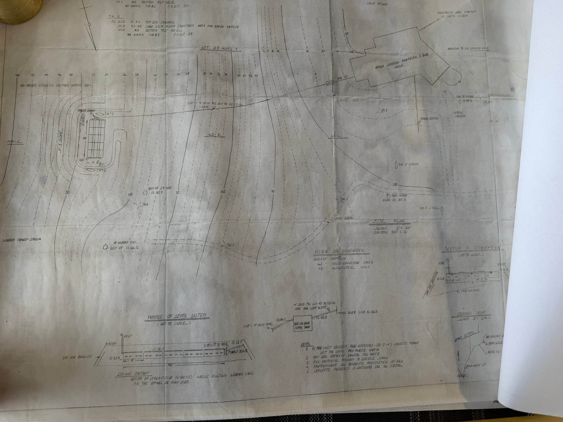 Technical drawing or blueprint on a textured surface